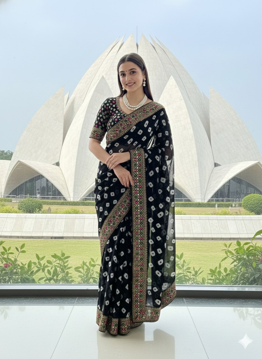 Bandhani Georgette Saree with Heavy Gota Patti Border Designer Blouse