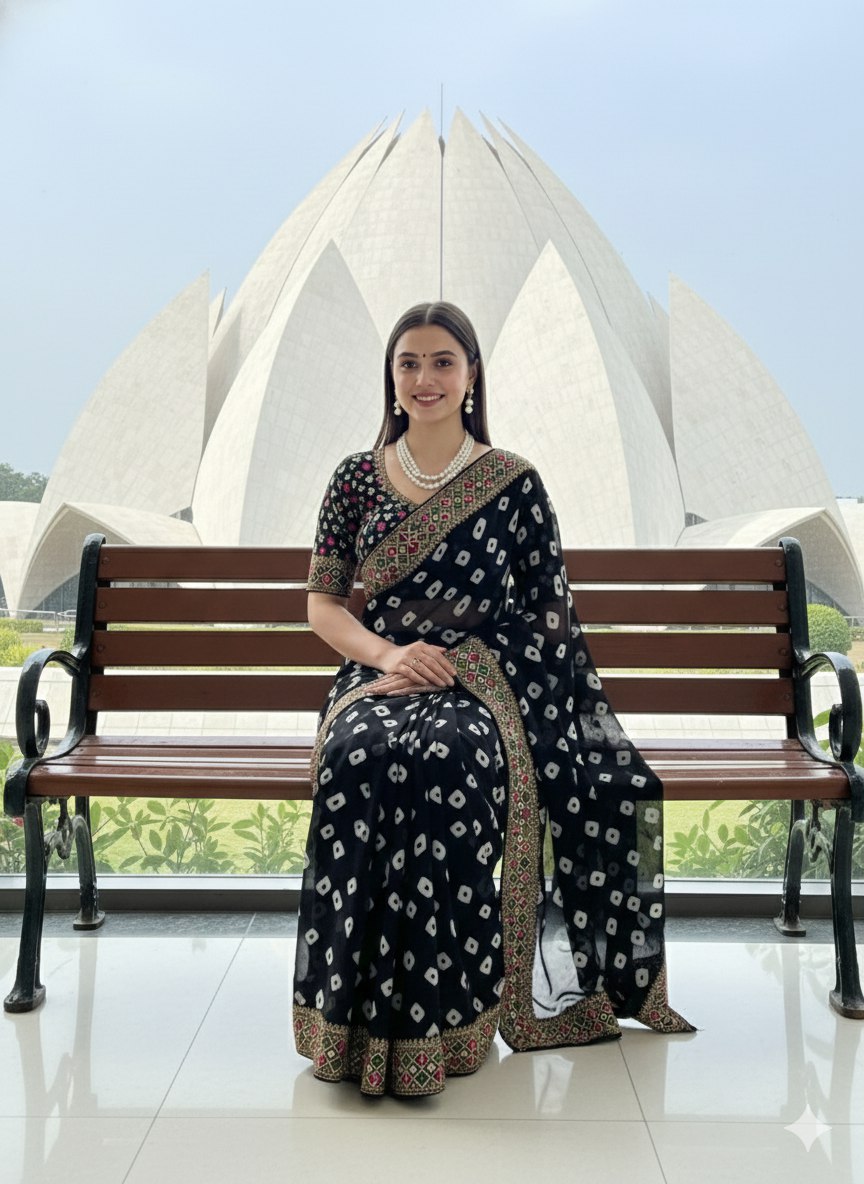 Bandhani Georgette Saree with Heavy Gota Patti Border Designer Blouse