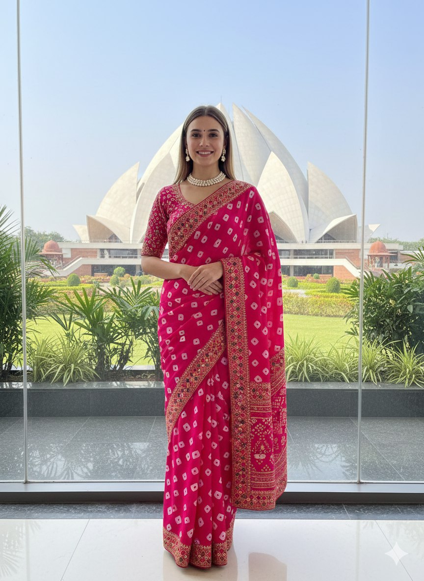 Bandhani Georgette Saree with Heavy Gota Patti Border Designer Blouse