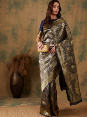 Luxurious Handloom Style Banarasi Saree Classic Ethnic Drape with Elaborate Gold Border
