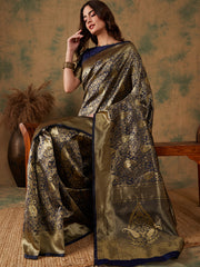 Luxurious Handloom Style Banarasi Saree Classic Ethnic Drape with Elaborate Gold Border