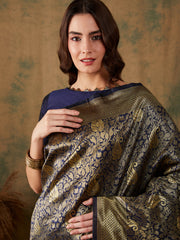 Luxurious Handloom Style Banarasi Saree Classic Ethnic Drape with Elaborate Gold Border