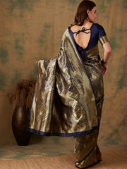 Luxurious Handloom Style Banarasi Saree Classic Ethnic Drape with Elaborate Gold Border