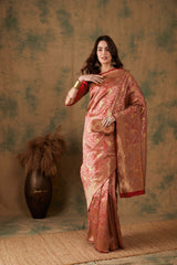 Luxurious Handloom Style Banarasi Saree Classic Ethnic Drape with Elaborate Gold Border