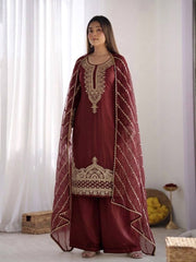 Sophisticated Festive Ethnic Ensemble Featuring Intricate Embroidery and Detailed Dupatta