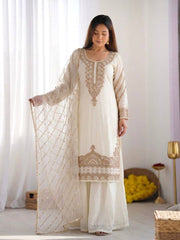 Sophisticated Festive Ethnic Ensemble Featuring Intricate Embroidery and Detailed Dupatta