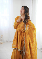 Contemporary Striped Peplum Sharara Set Stylish Festive Wear with Gota Detail