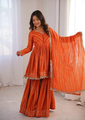 Contemporary Striped Peplum Sharara Set Stylish Festive Wear with Gota Detail
