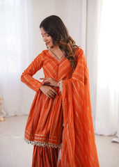 Contemporary Striped Peplum Sharara Set Stylish Festive Wear with Gota Detail