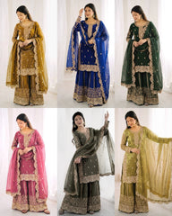 Luxurious Festive Organza Sharara Set Hand Embellished Ethnic Ensemble