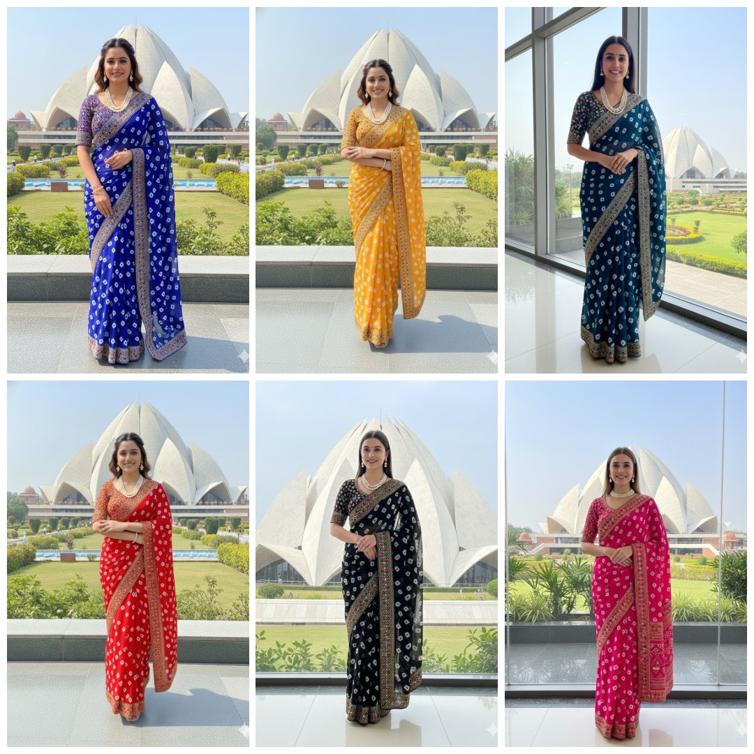 Bandhani Georgette Saree with Heavy Gota Patti Border Designer Blouse