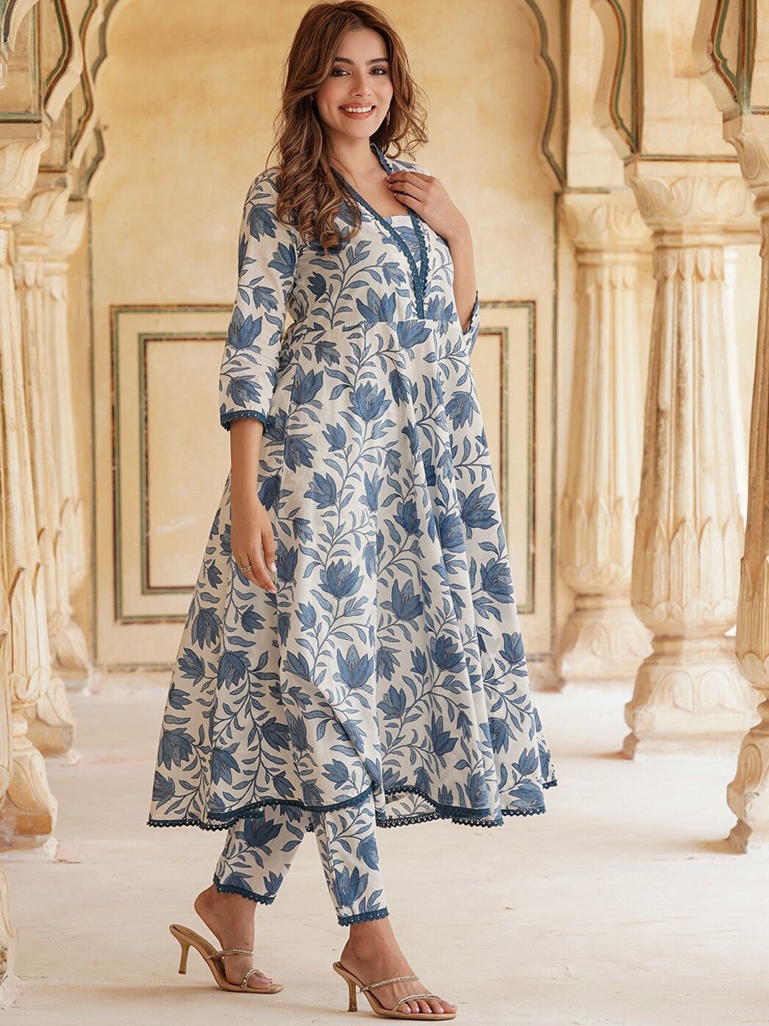 White Rayon Printed Kurti Pant Dupatta Set