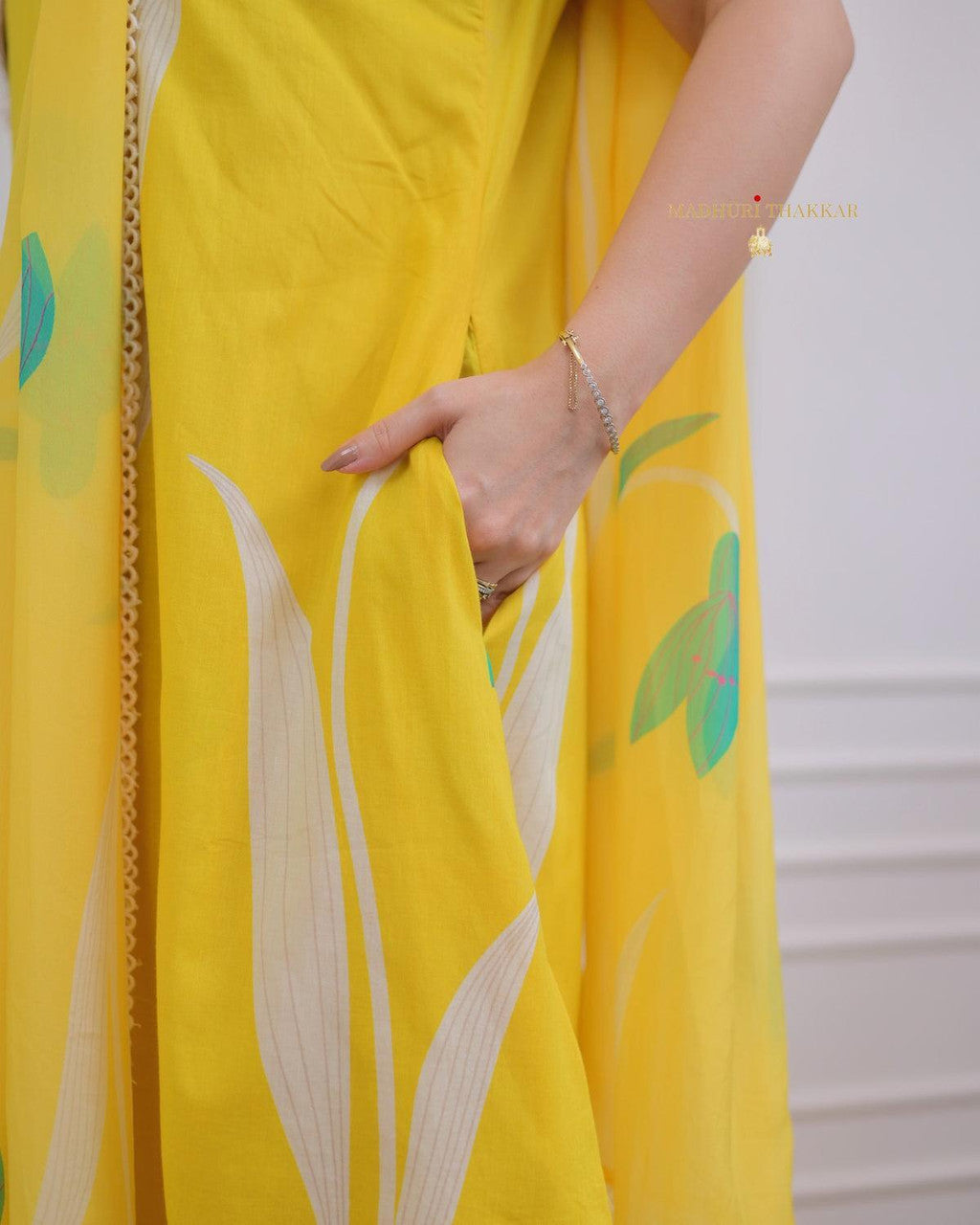 Yellow Rayon Printed Kurti Pant Dupatta Set