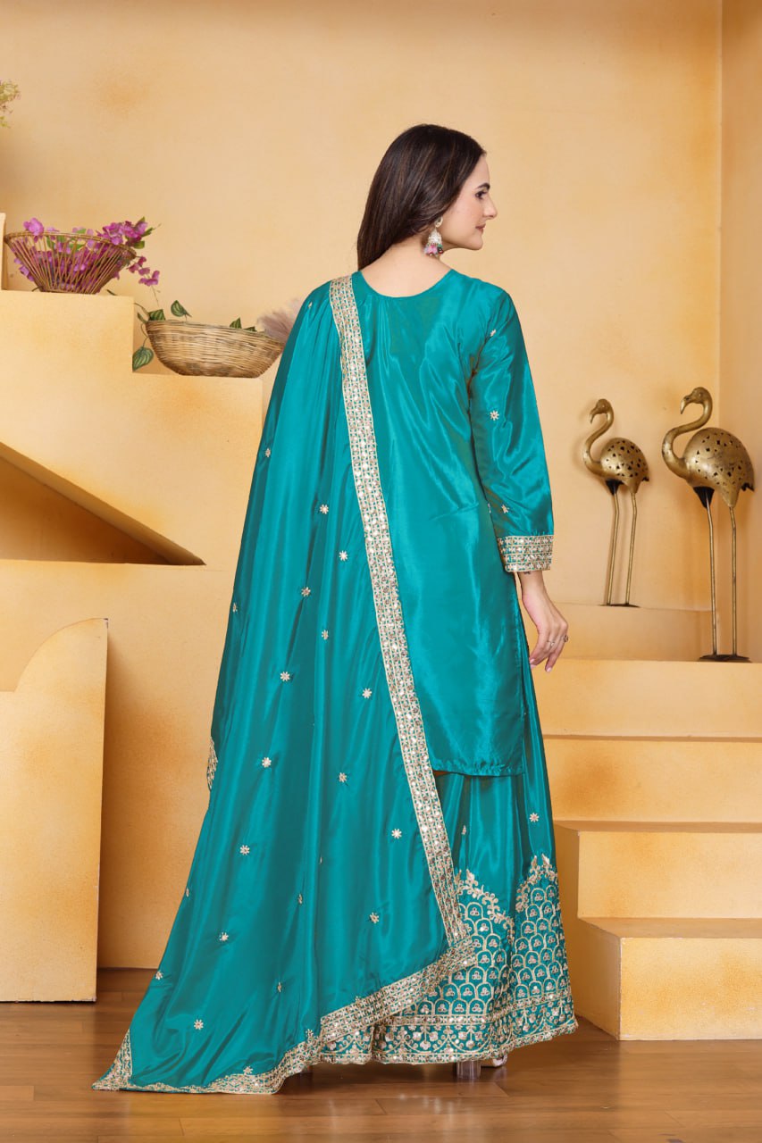 Sophisticated Sharara Kurta Set Intricate Thread Work Festive Ensemble
