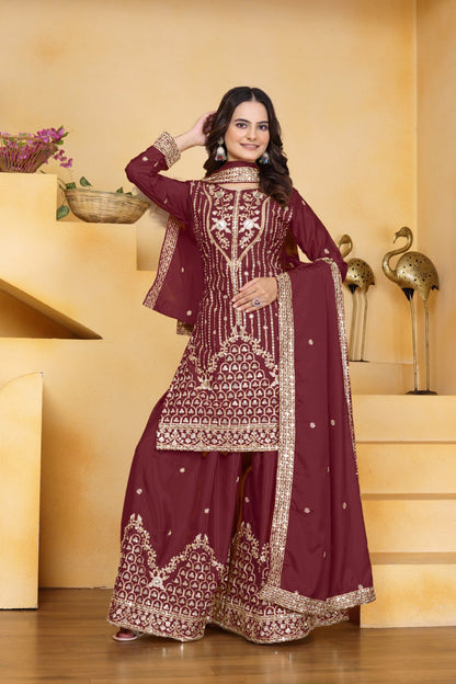 Sophisticated Sharara Kurta Set Intricate Thread Work Festive Ensemble