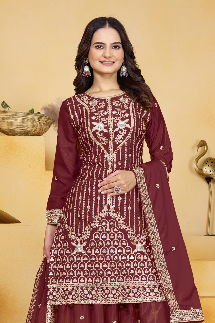 Sophisticated Sharara Kurta Set Intricate Thread Work Festive Ensemble