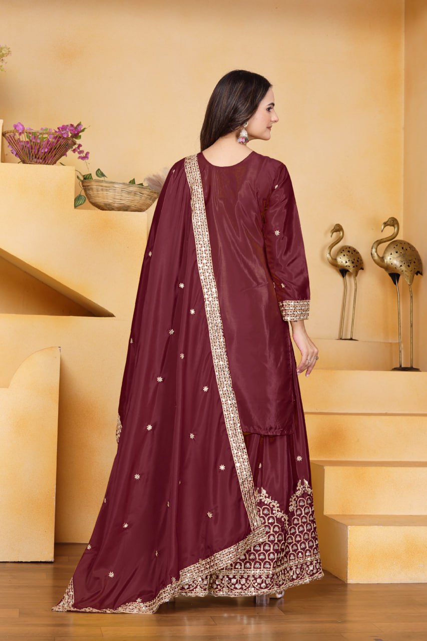 Sophisticated Sharara Kurta Set Intricate Thread Work Festive Ensemble