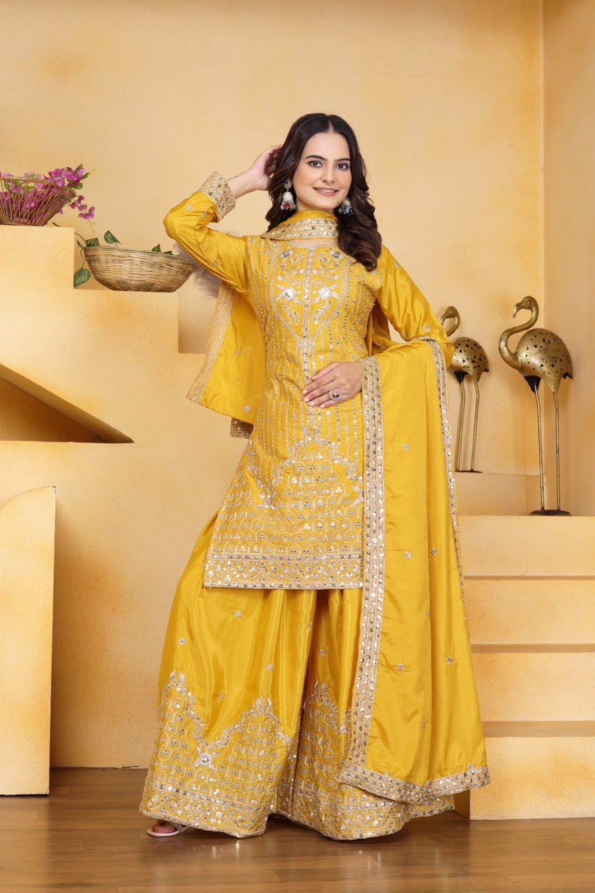 Sophisticated Sharara Kurta Set Intricate Thread Work Festive Ensemble