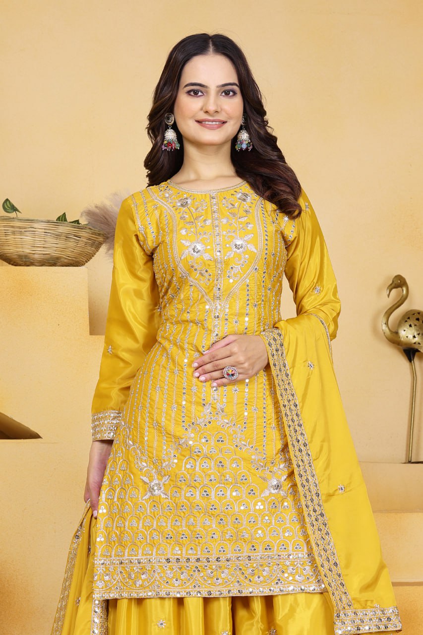 Sophisticated Sharara Kurta Set Intricate Thread Work Festive Ensemble