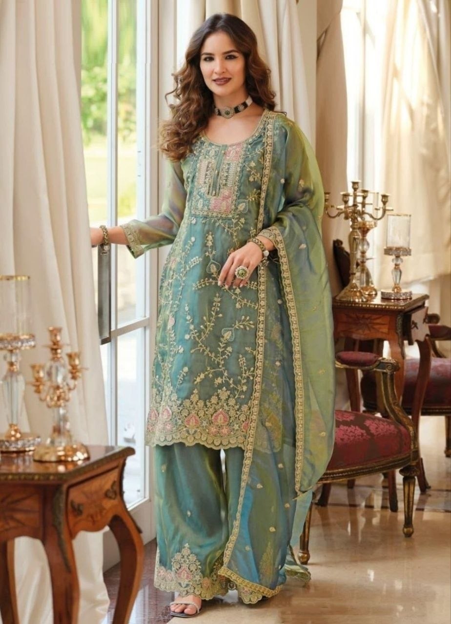 Premium Festive Organza Suit Set Sophisticated Traditional Wear with Embellished Border