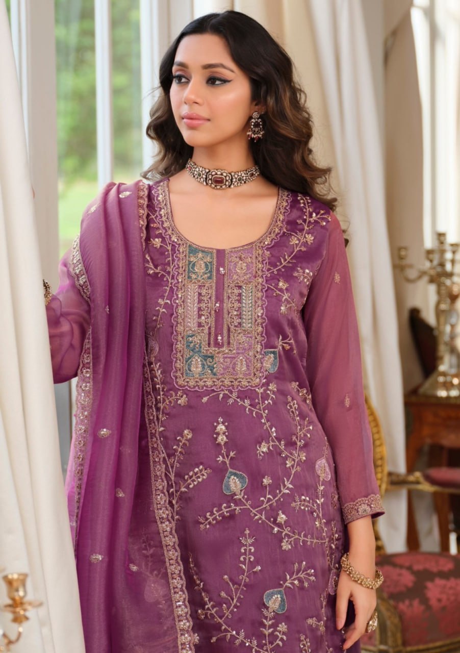 Premium Festive Organza Suit Set Sophisticated Traditional Wear with Embellished Border