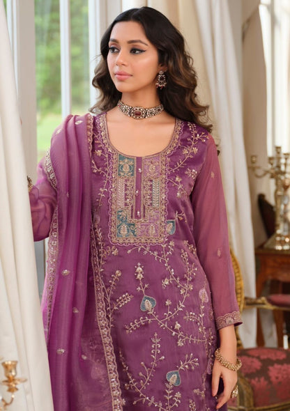 Premium Festive Organza Suit Set Sophisticated Traditional Wear with Embellished Border