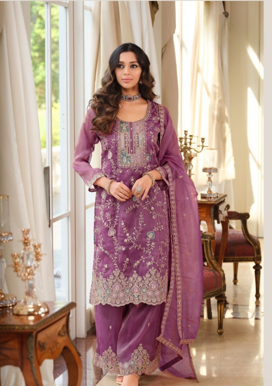 Premium Festive Organza Suit Set Sophisticated Traditional Wear with Embellished Border