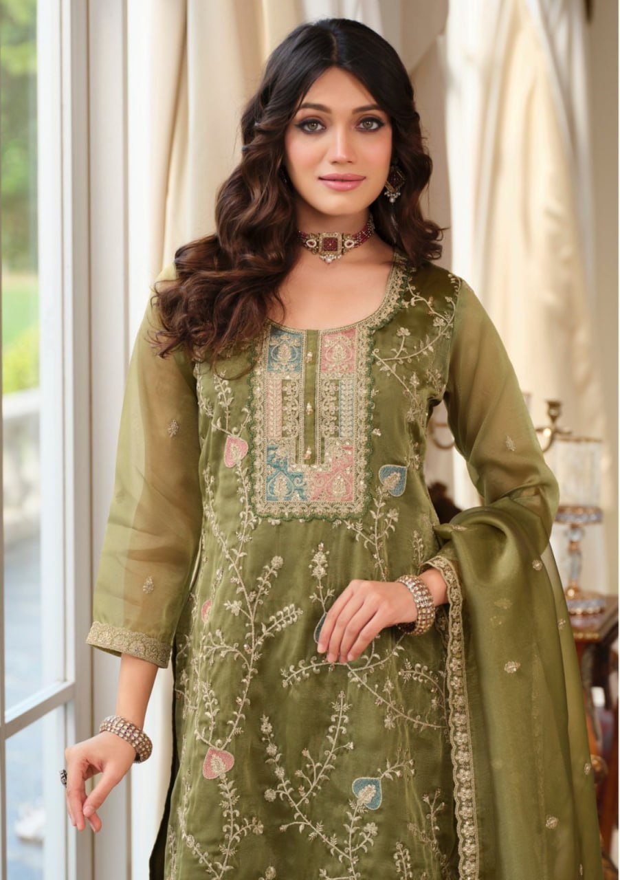 Premium Festive Organza Suit Set Sophisticated Traditional Wear with Embellished Border