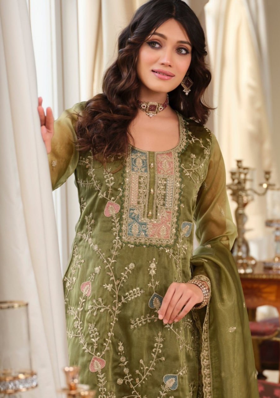 Premium Festive Organza Suit Set Sophisticated Traditional Wear with Embellished Border