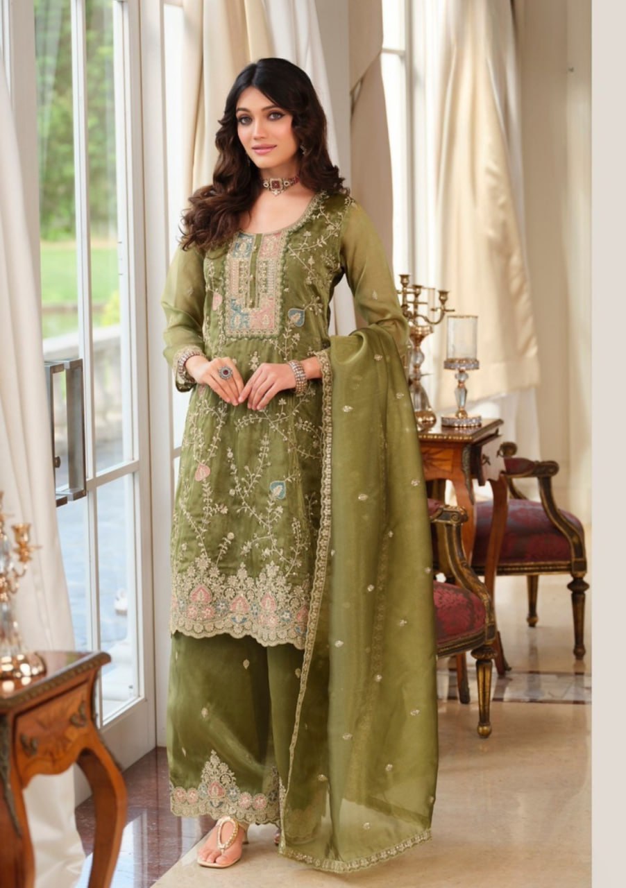 Premium Festive Organza Suit Set Sophisticated Traditional Wear with Embellished Border