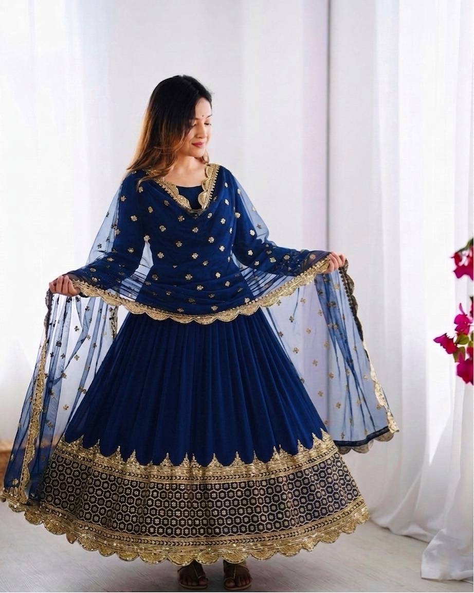 Elegant Embroidered Anarkali Ensemble with Scalloped Dupatta Festive Collection