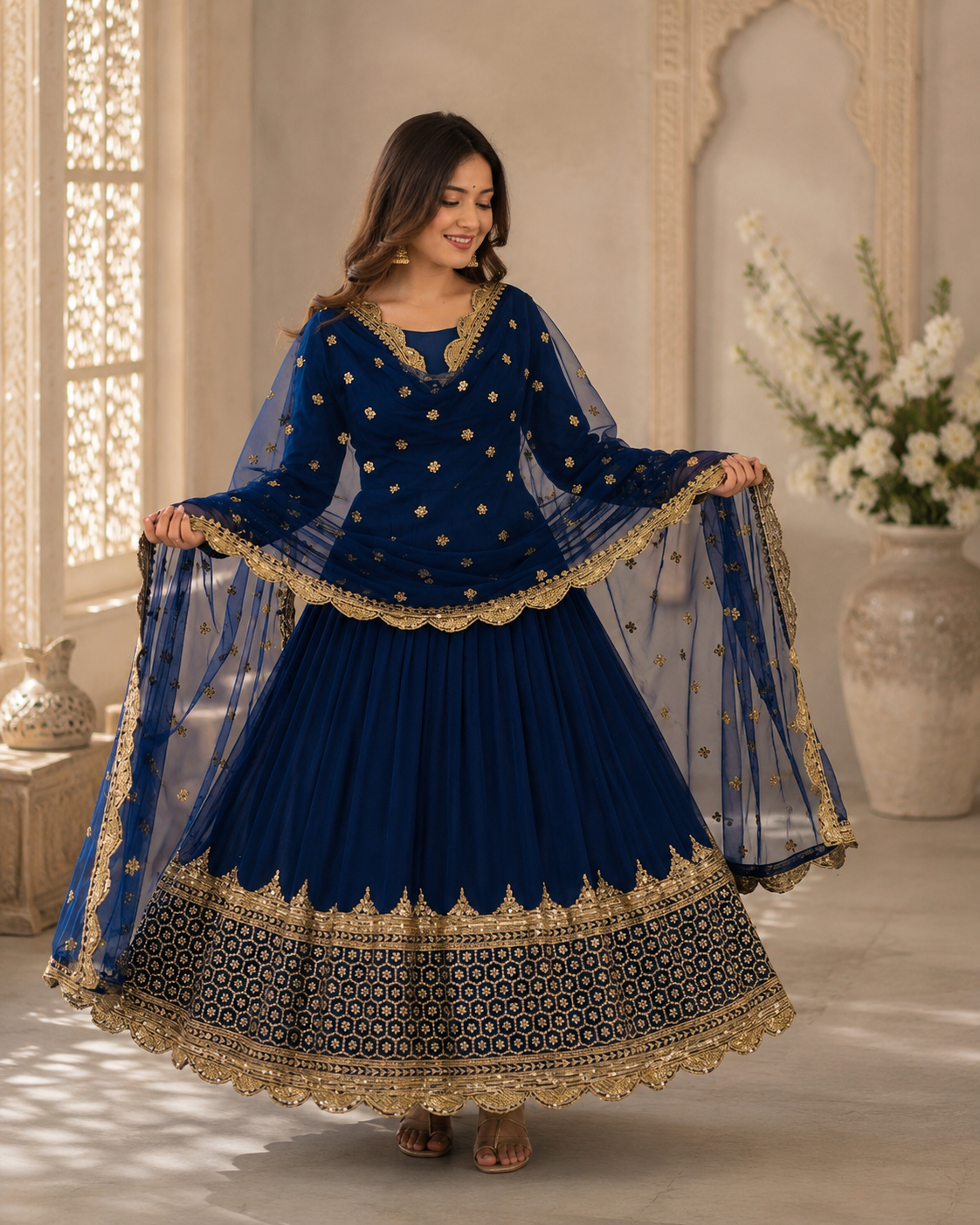 Elegant Embroidered Anarkali Ensemble with Scalloped Dupatta Festive Collection