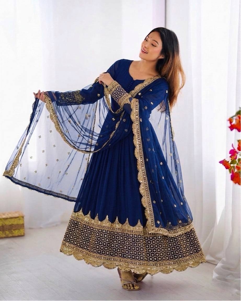 Elegant Embroidered Anarkali Ensemble with Scalloped Dupatta Festive Collection