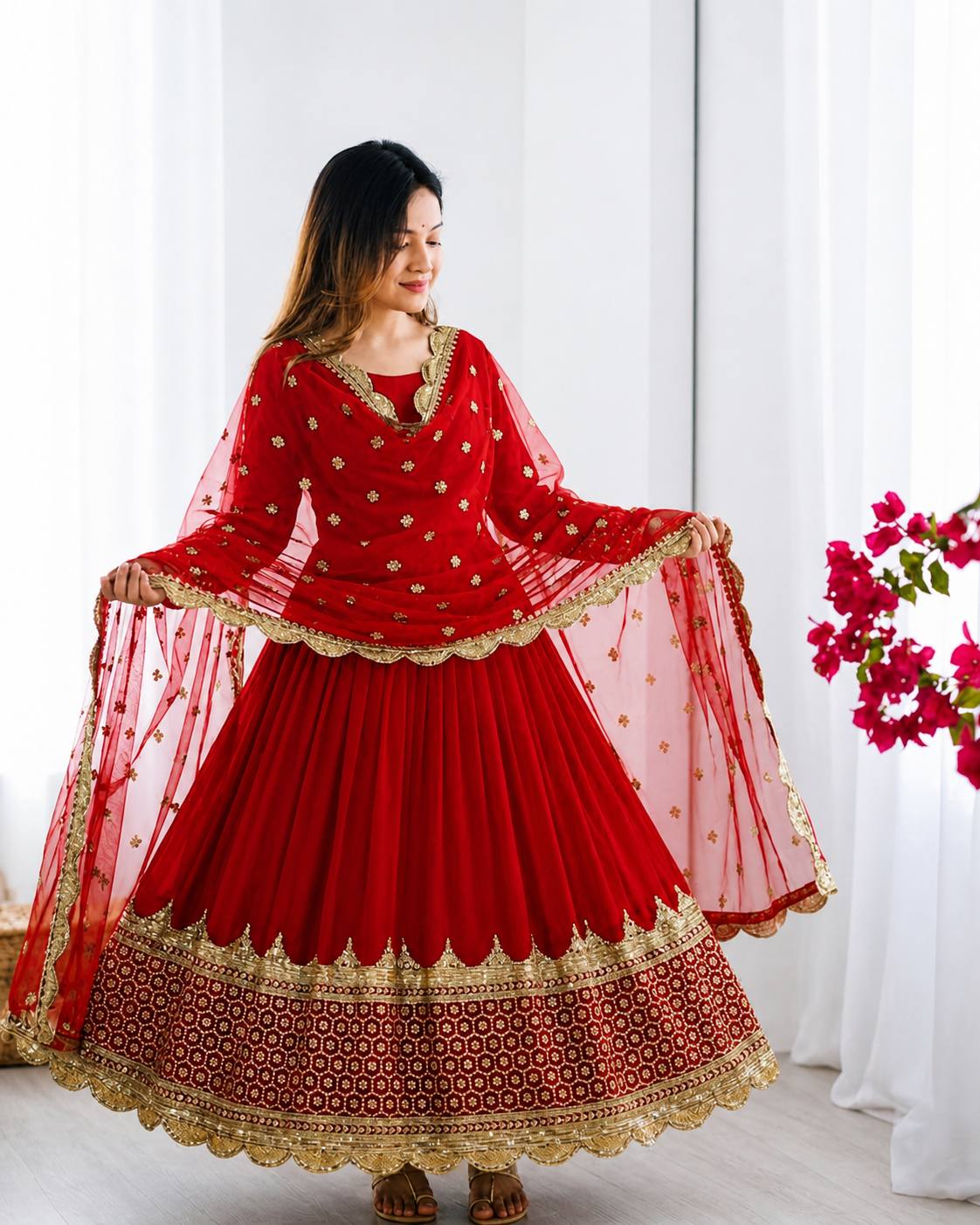 Elegant Embroidered Anarkali Ensemble with Scalloped Dupatta Festive Collection