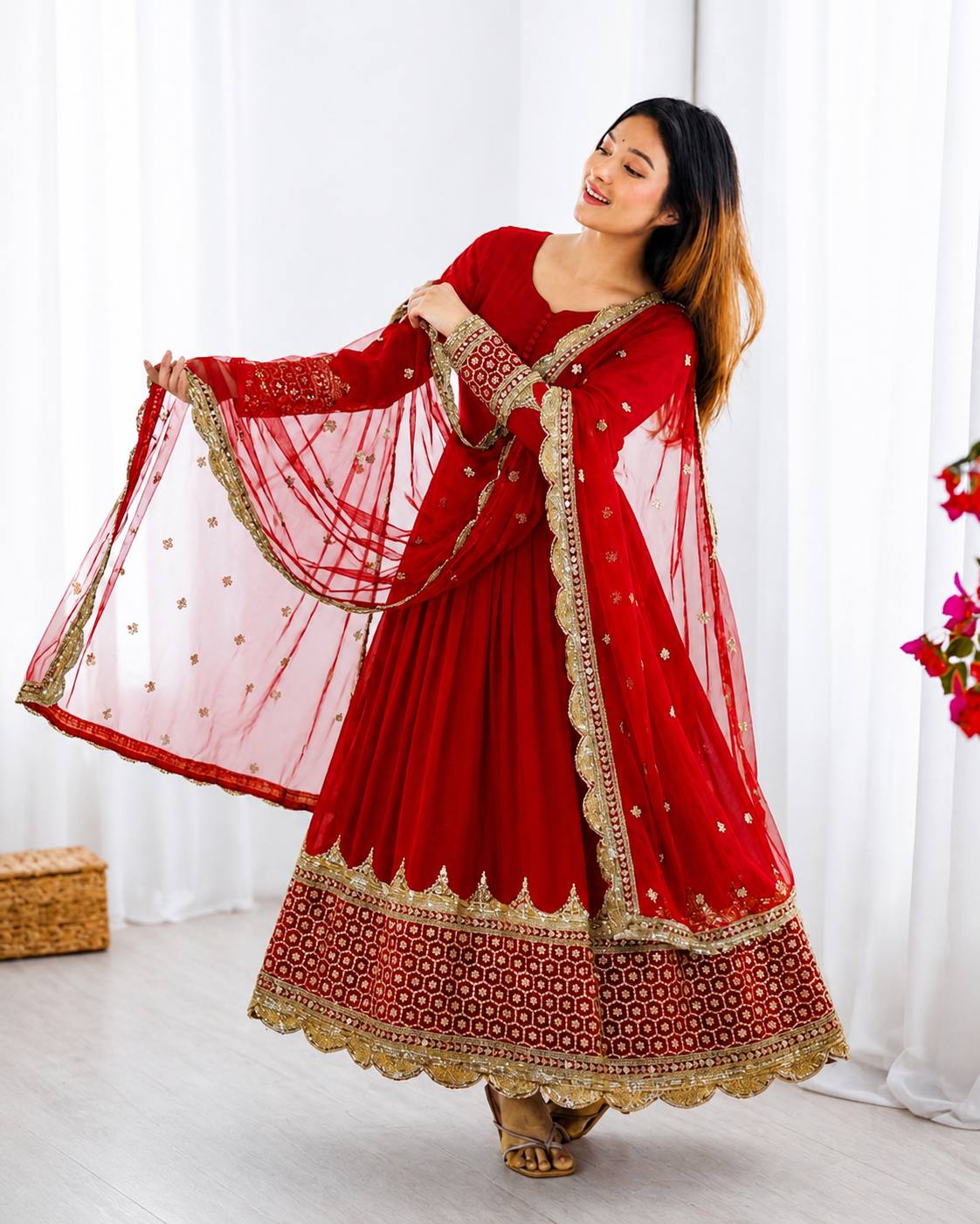 Elegant Embroidered Anarkali Ensemble with Scalloped Dupatta Festive Collection