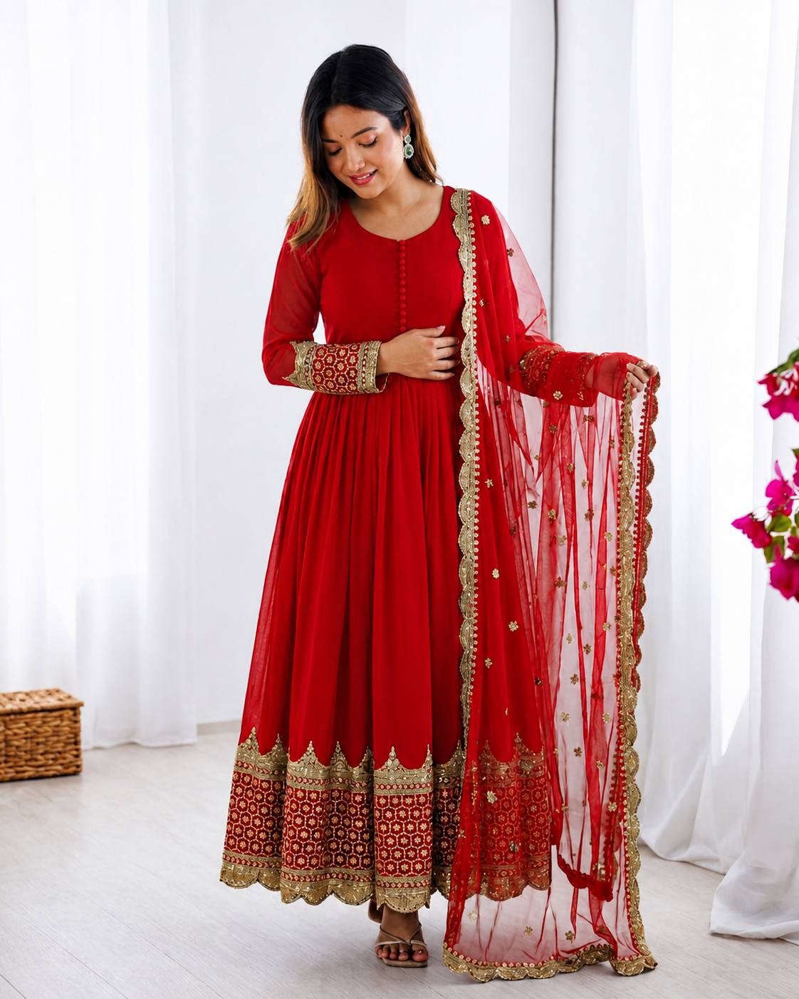 Elegant Embroidered Anarkali Ensemble with Scalloped Dupatta Festive Collection