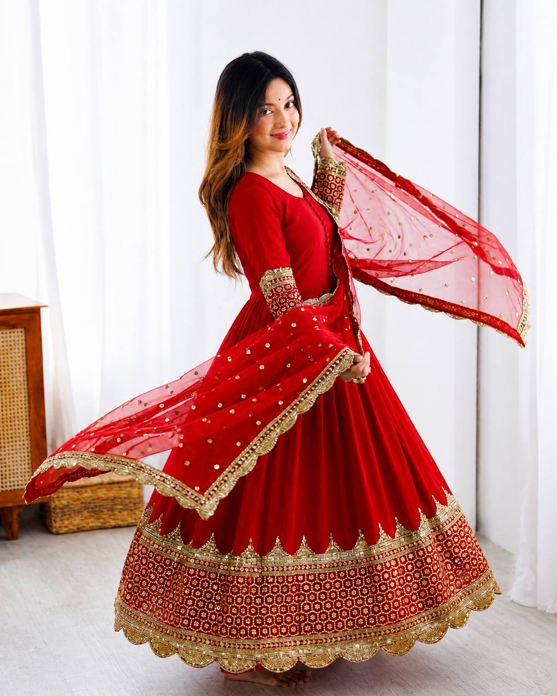 Elegant Embroidered Anarkali Ensemble with Scalloped Dupatta Festive Collection