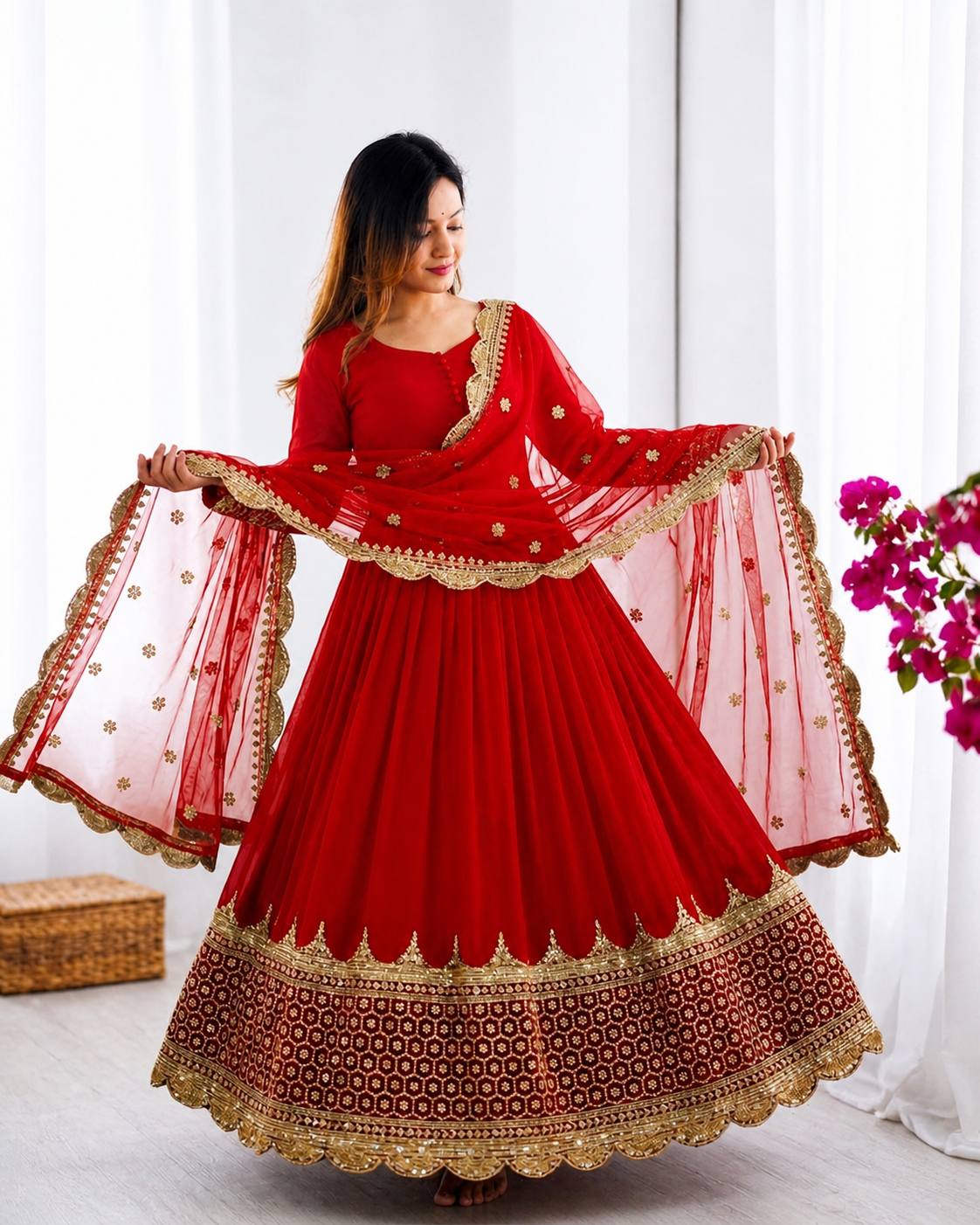 Elegant Embroidered Anarkali Ensemble with Scalloped Dupatta Festive Collection