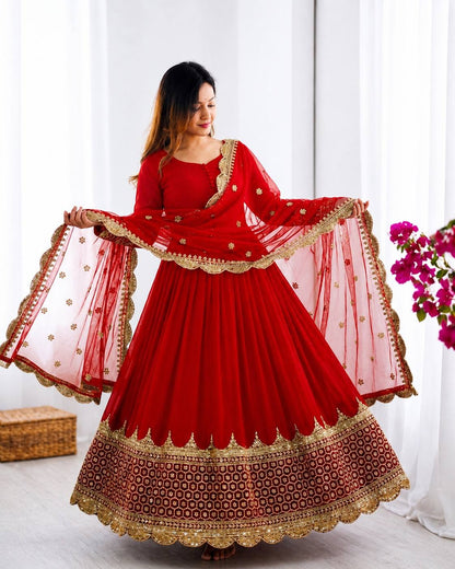 Elegant Embroidered Anarkali Ensemble with Scalloped Dupatta Festive Collection