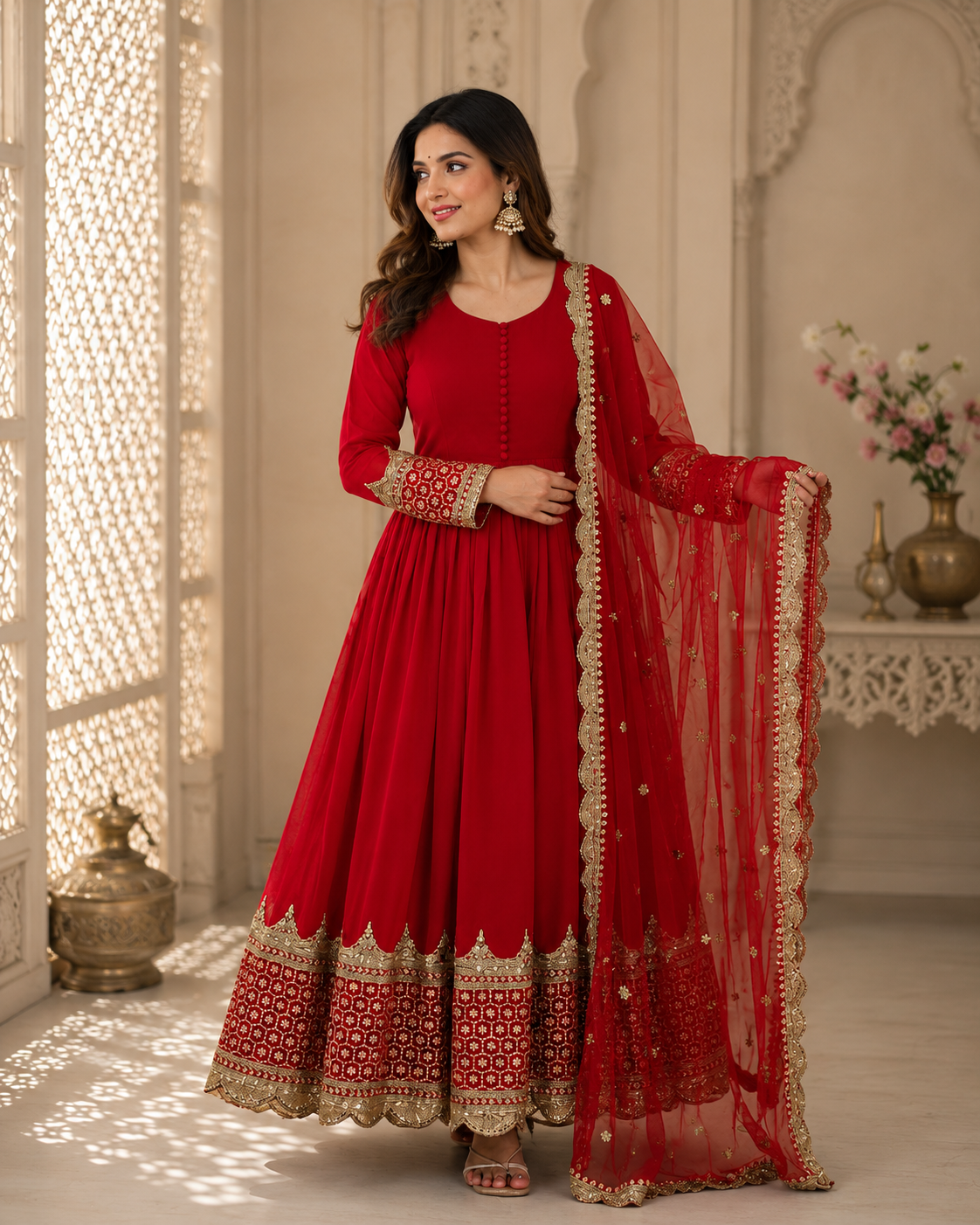 Elegant Embroidered Anarkali Ensemble with Scalloped Dupatta Festive Collection