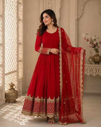 Elegant Embroidered Anarkali Ensemble with Scalloped Dupatta Festive Collection