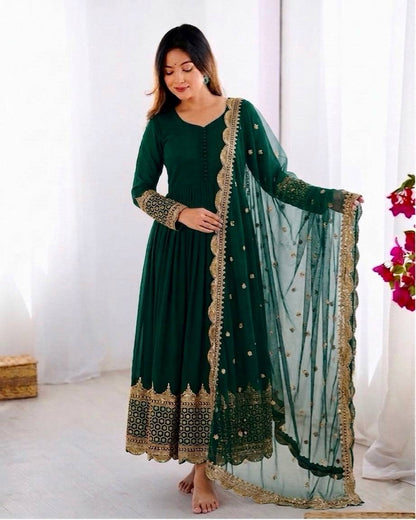 Elegant Embroidered Anarkali Ensemble with Scalloped Dupatta Festive Collection