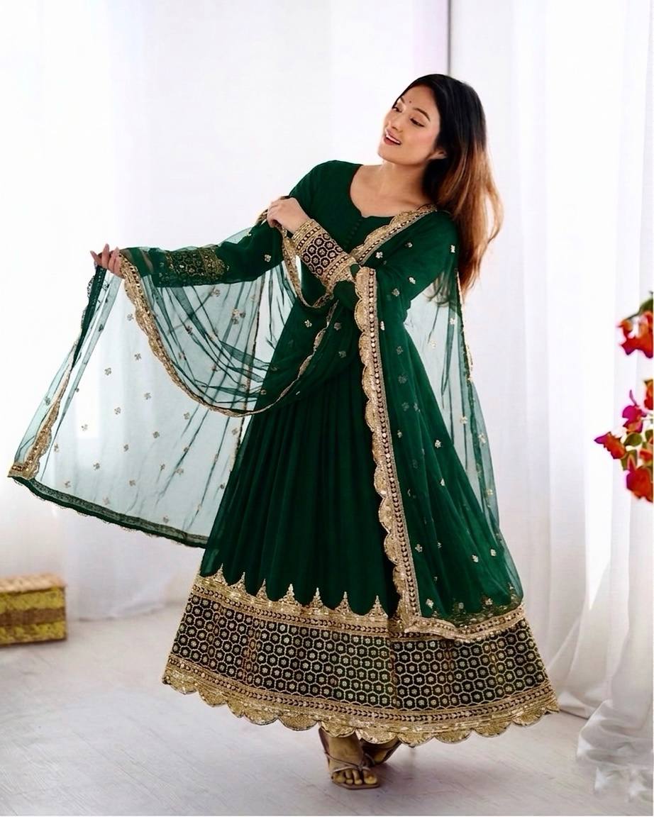 Elegant Embroidered Anarkali Ensemble with Scalloped Dupatta Festive Collection