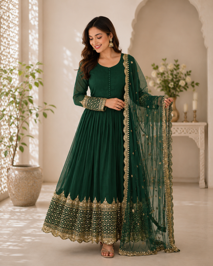 Elegant Embroidered Anarkali Ensemble with Scalloped Dupatta Festive Collection
