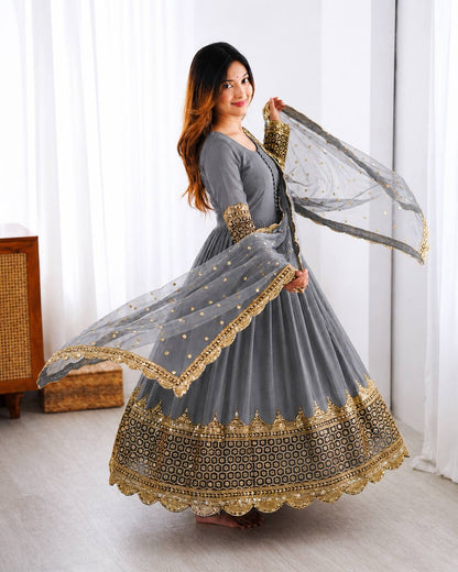 Elegant Embroidered Anarkali Ensemble with Scalloped Dupatta Festive Collection