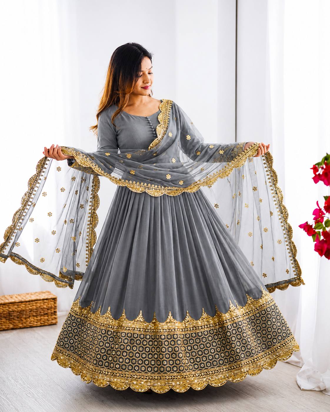 Elegant Embroidered Anarkali Ensemble with Scalloped Dupatta Festive Collection