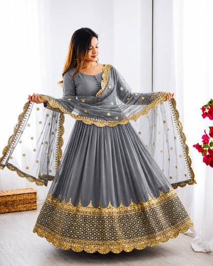 Elegant Embroidered Anarkali Ensemble with Scalloped Dupatta Festive Collection