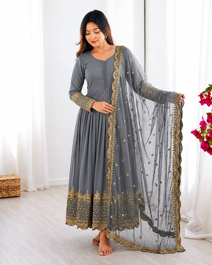 Elegant Embroidered Anarkali Ensemble with Scalloped Dupatta Festive Collection