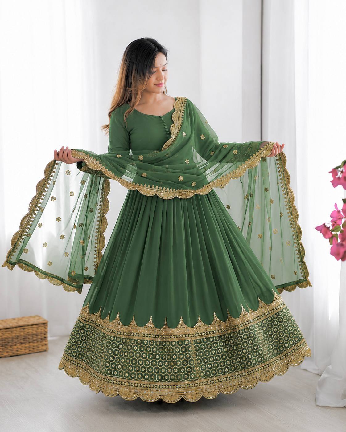 Sophisticated Anarkali Suit Set Intricate Golden Embellishments and Festive Party Outfit