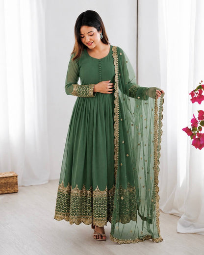 Sophisticated Anarkali Suit Set Intricate Golden Embellishments and Festive Party Outfit